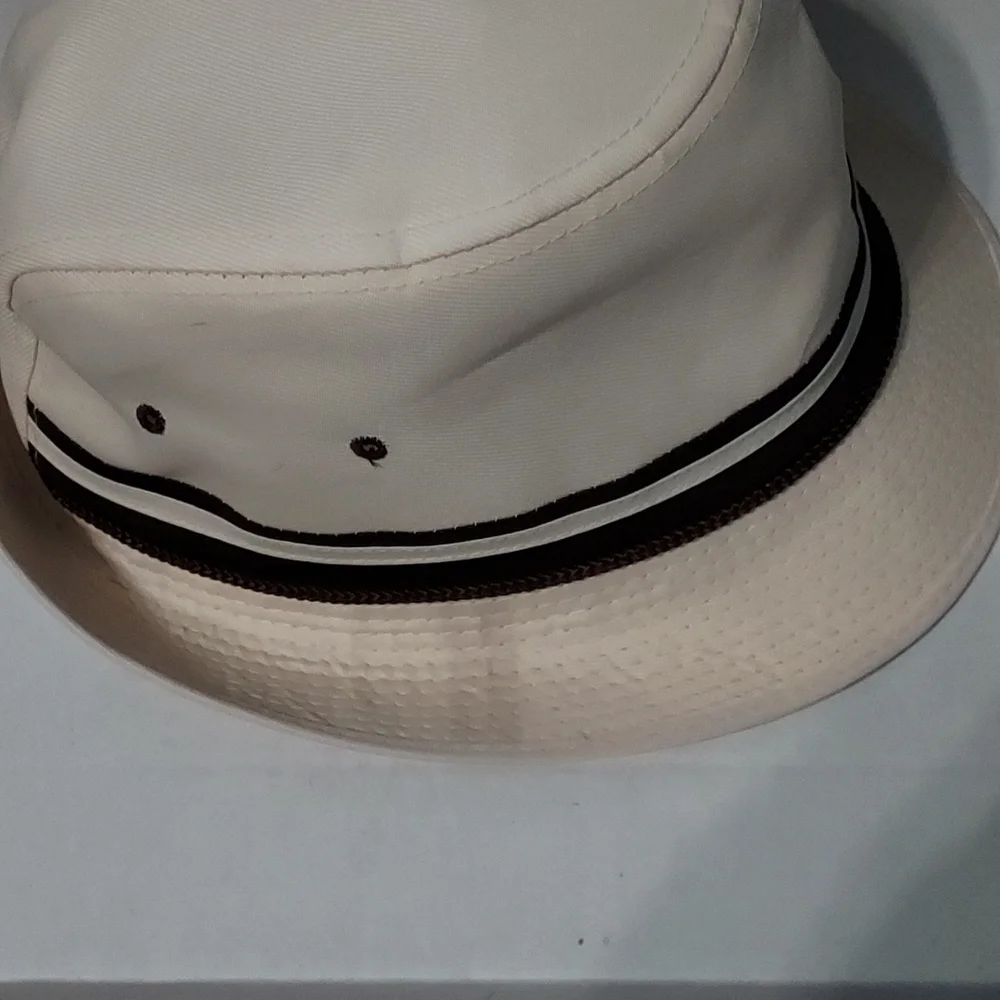 Fedora Hat Size Large Ivory with a Brown&Ivory Band w/brown cord.No Stains. - Picture 2 of 12